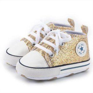 Gold Baby Canvas Sneaker Soft Sole Ankle Infant First Walkers Crib Shoe